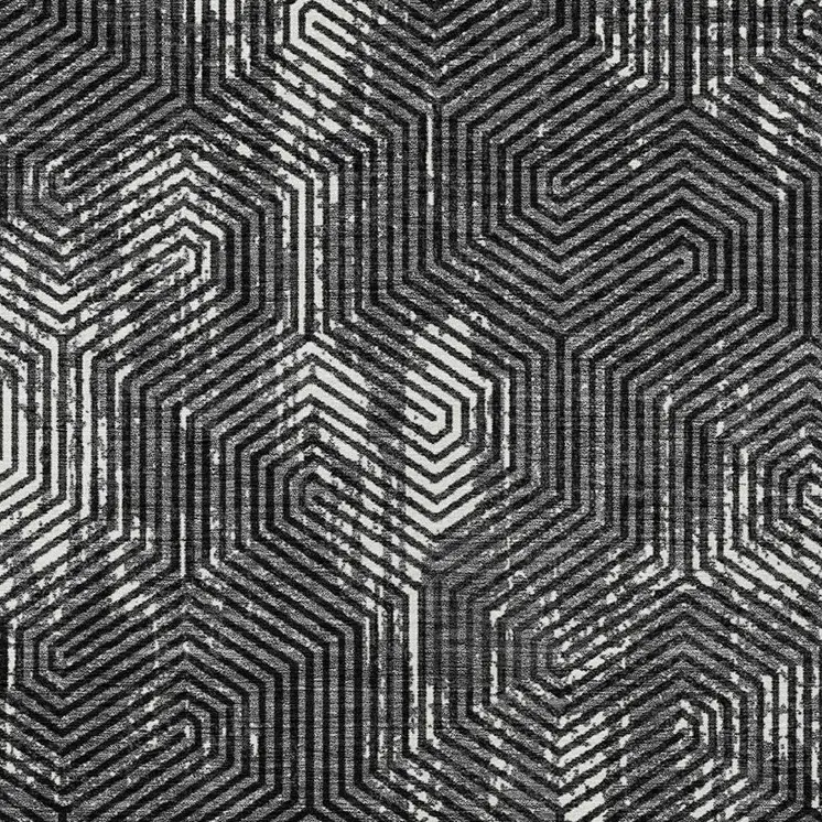 8' X 10' Black And Ivory Geometric Washable Indoor Outdoor Area Rug