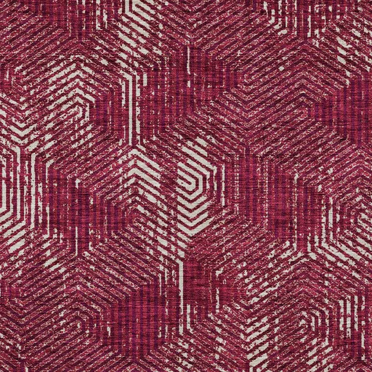 3' X 5' Burgundy And Ivory Geometric Washable Indoor Outdoor Area Rug