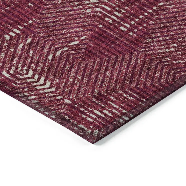 3' X 5' Burgundy And Ivory Geometric Washable Indoor Outdoor Area Rug