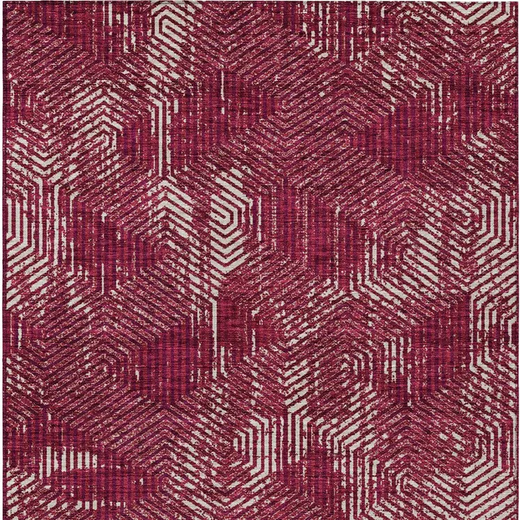 10' X 14' Burgundy And Ivory Geometric Washable Indoor Outdoor Area Rug