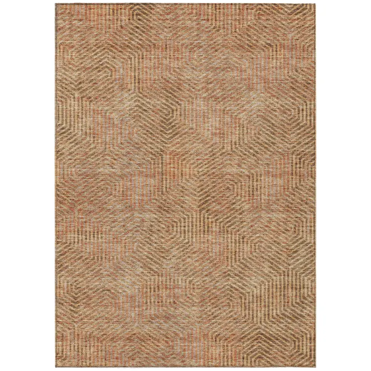 3' X 5' Copper Brown And Beige Geometric Washable Indoor Outdoor Area Rug