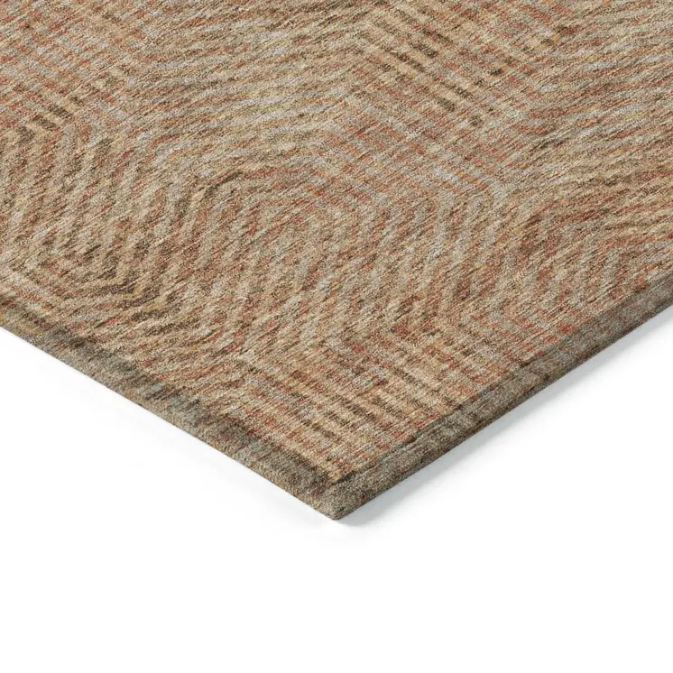 3' X 5' Copper Brown And Beige Geometric Washable Indoor Outdoor Area Rug
