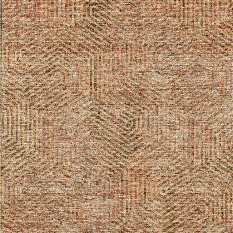 3' X 5' Copper Brown And Beige Geometric Washable Indoor Outdoor Area Rug