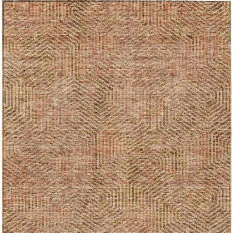 8' X 10' Copper Brown And Beige Geometric Washable Indoor Outdoor Area Rug