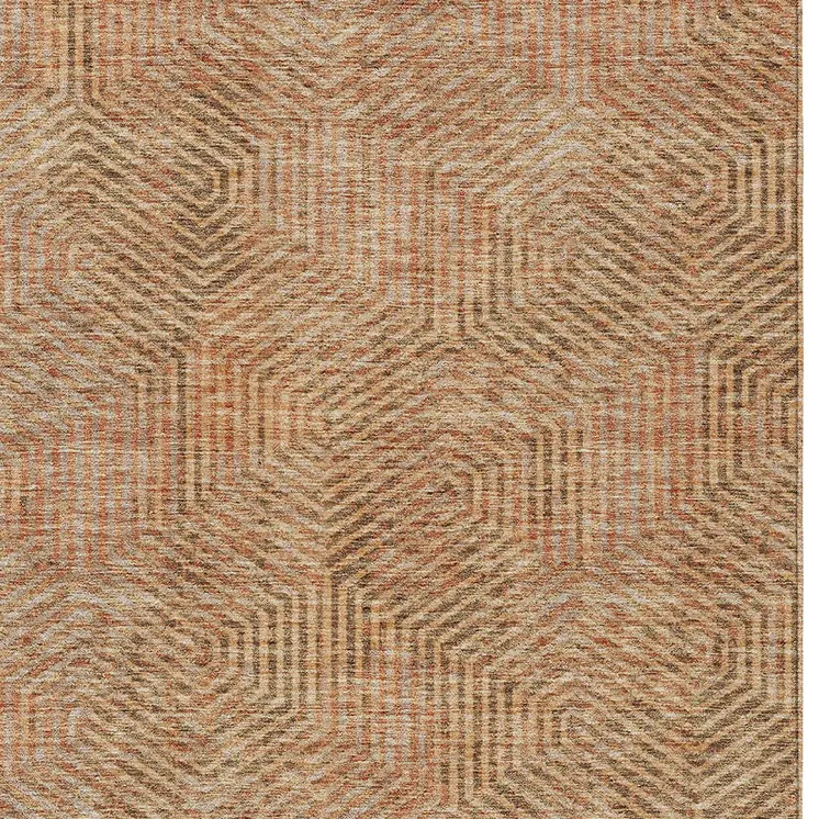 10' X 14' Copper Brown And Beige Geometric Washable Indoor Outdoor Area Rug