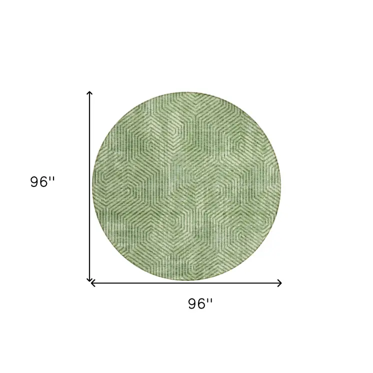 8' Green And Light Green Round Geometric Washable Indoor Outdoor Area Rug