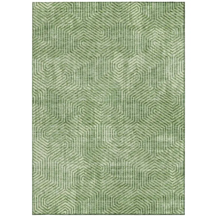 8' X 10' Green And Light Green Geometric Washable Indoor Outdoor Area Rug