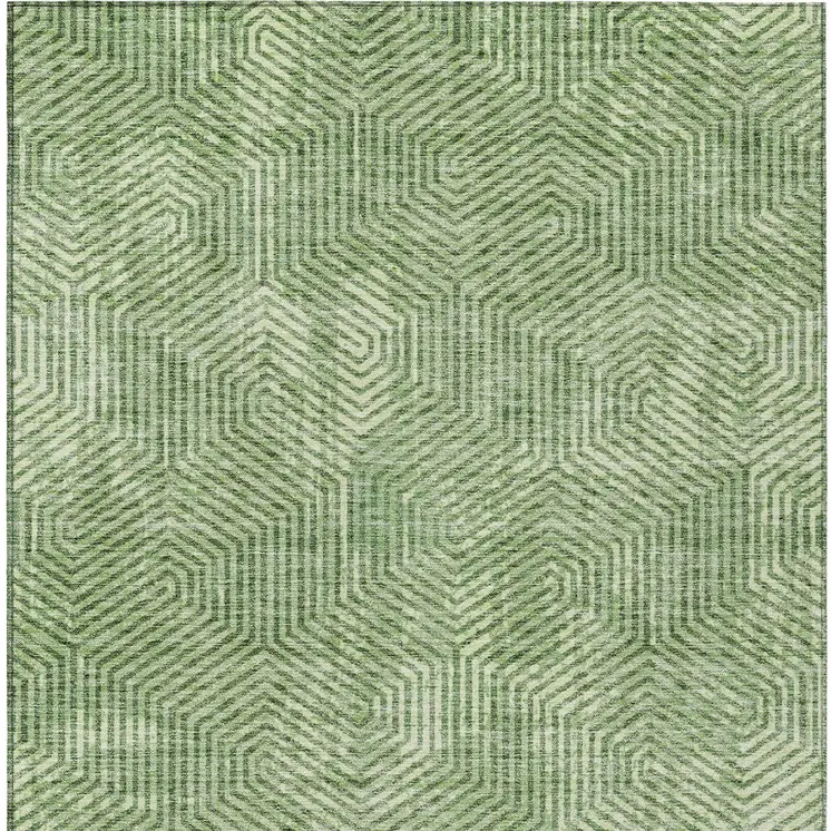 10' X 14' Green And Light Green Geometric Washable Indoor Outdoor Area Rug