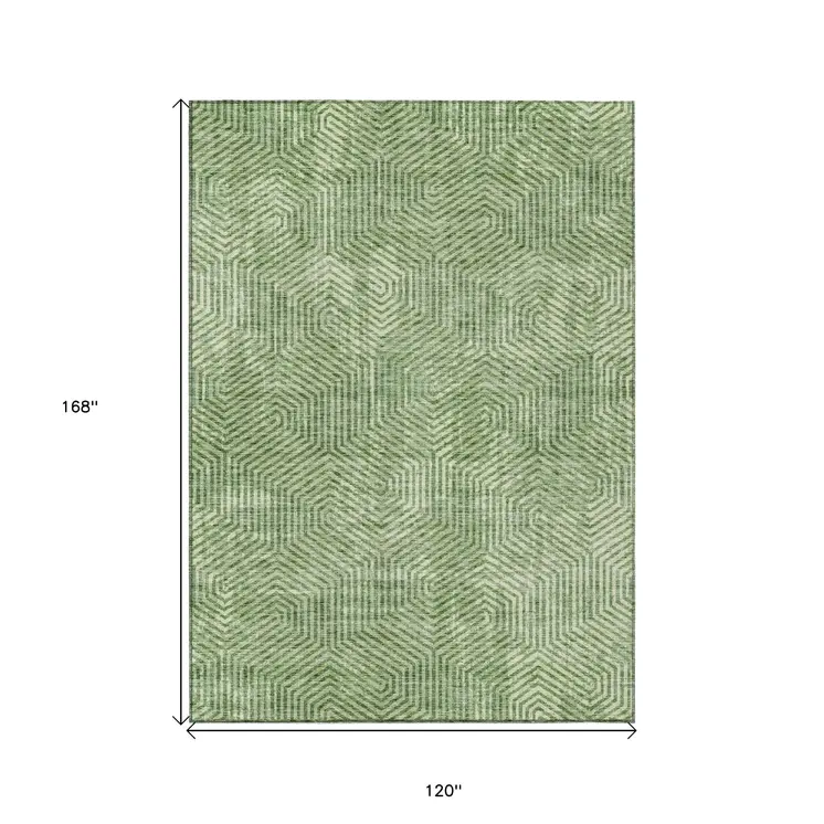 10' X 14' Green And Light Green Geometric Washable Indoor Outdoor Area Rug