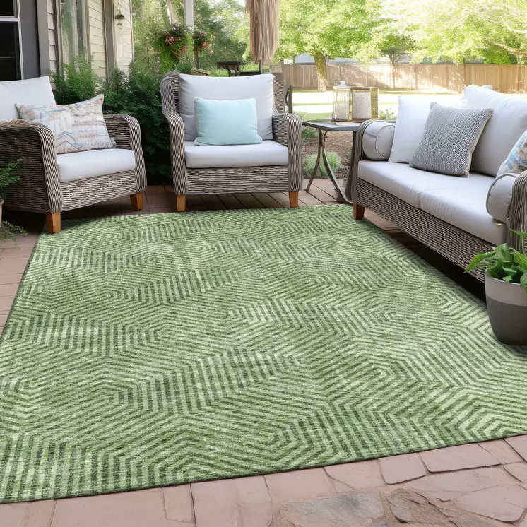 10' X 14' Green And Light Green Geometric Washable Indoor Outdoor Area Rug