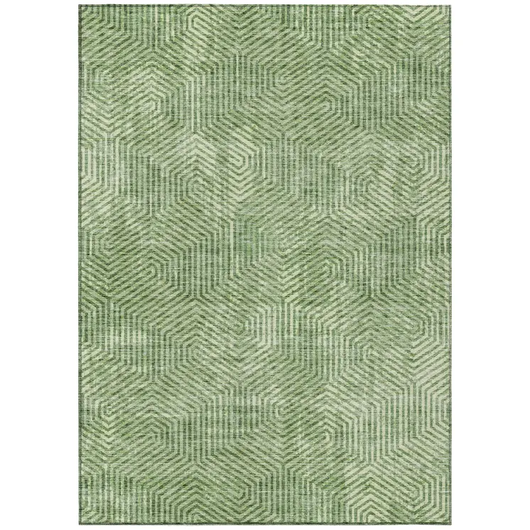 10' X 14' Green And Light Green Geometric Washable Indoor Outdoor Area Rug