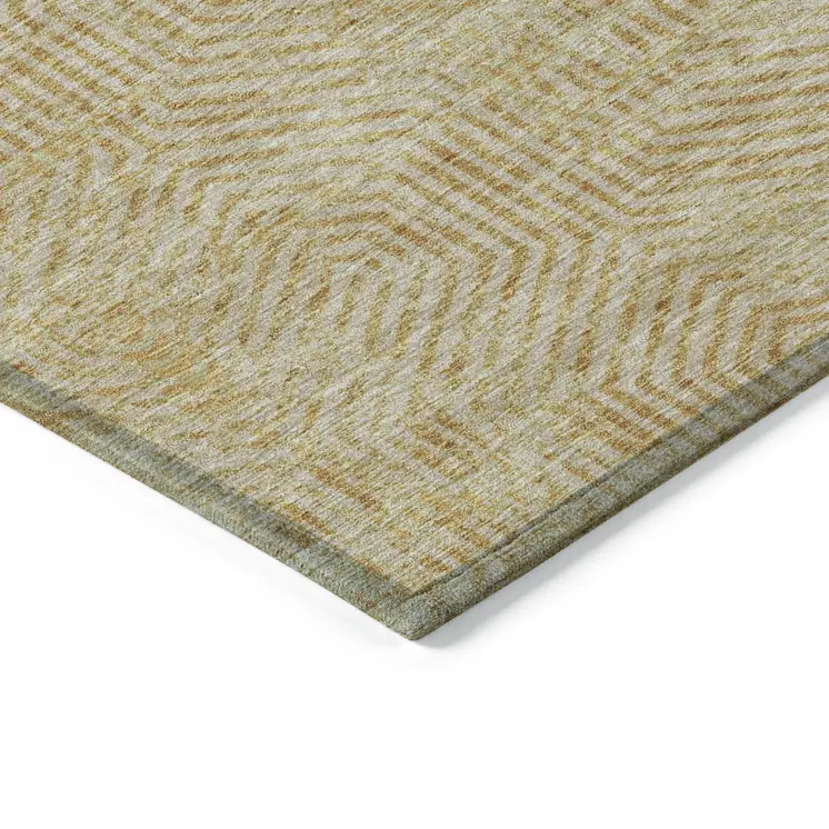 3' X 5' Gold And Beige Geometric Washable Indoor Outdoor Area Rug