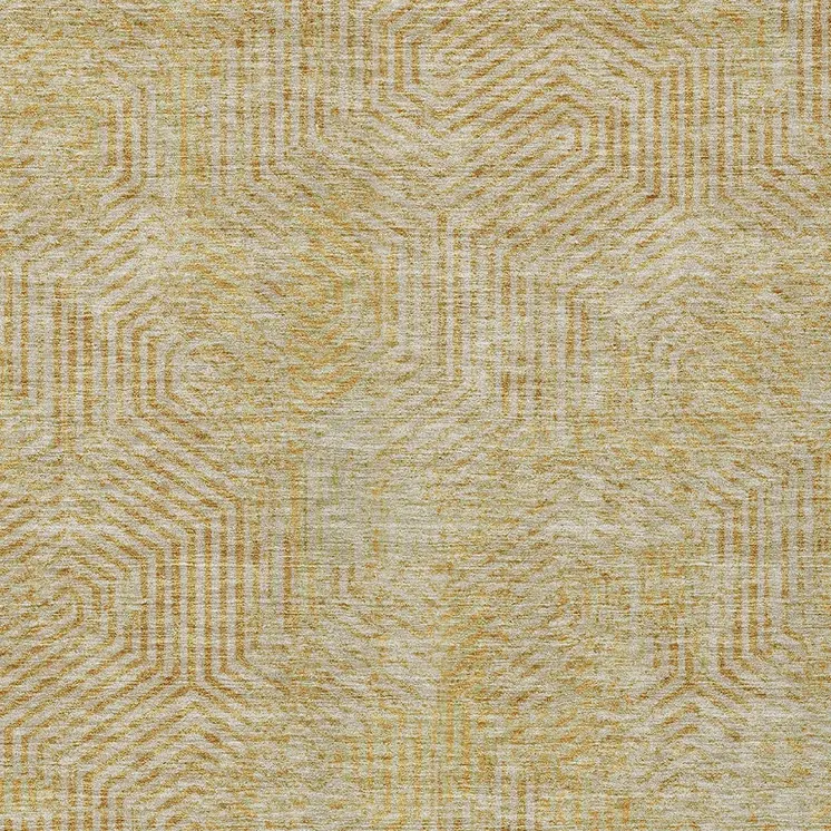 3' X 5' Gold And Beige Geometric Washable Indoor Outdoor Area Rug