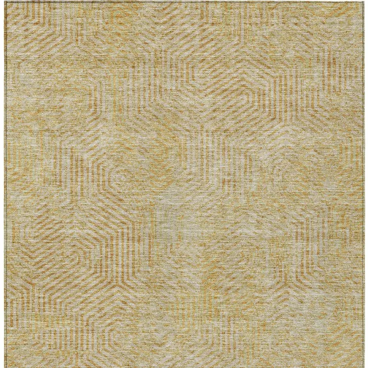 9' X 12' Gold And Beige Geometric Washable Indoor Outdoor Area Rug