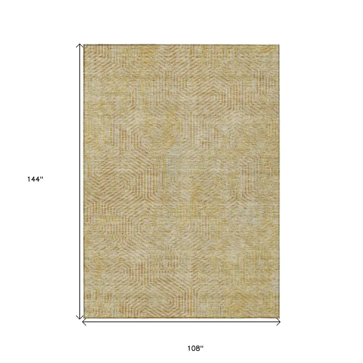 9' X 12' Gold And Beige Geometric Washable Indoor Outdoor Area Rug