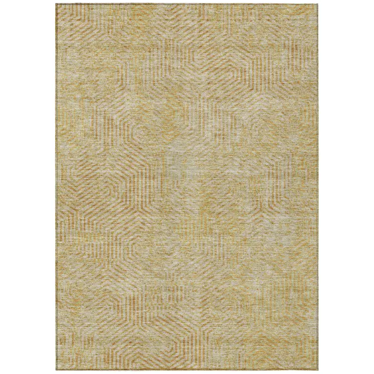 9' X 12' Gold And Beige Geometric Washable Indoor Outdoor Area Rug