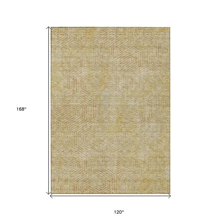 10' X 14' Gold And Beige Geometric Washable Indoor Outdoor Area Rug