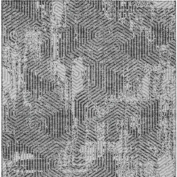 5' X 8' Gray And Charcoal Geometric Washable Indoor Outdoor Area Rug