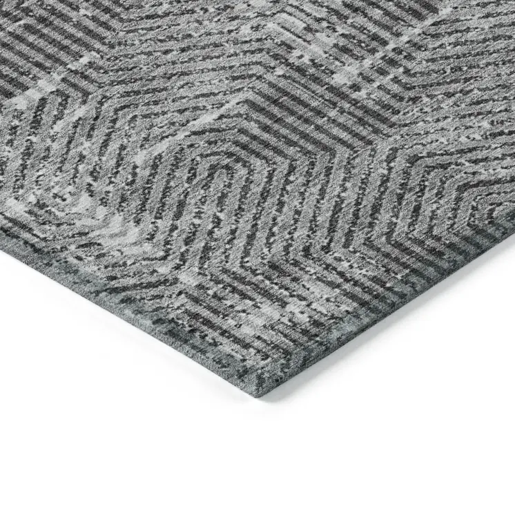 5' X 8' Gray And Charcoal Geometric Washable Indoor Outdoor Area Rug