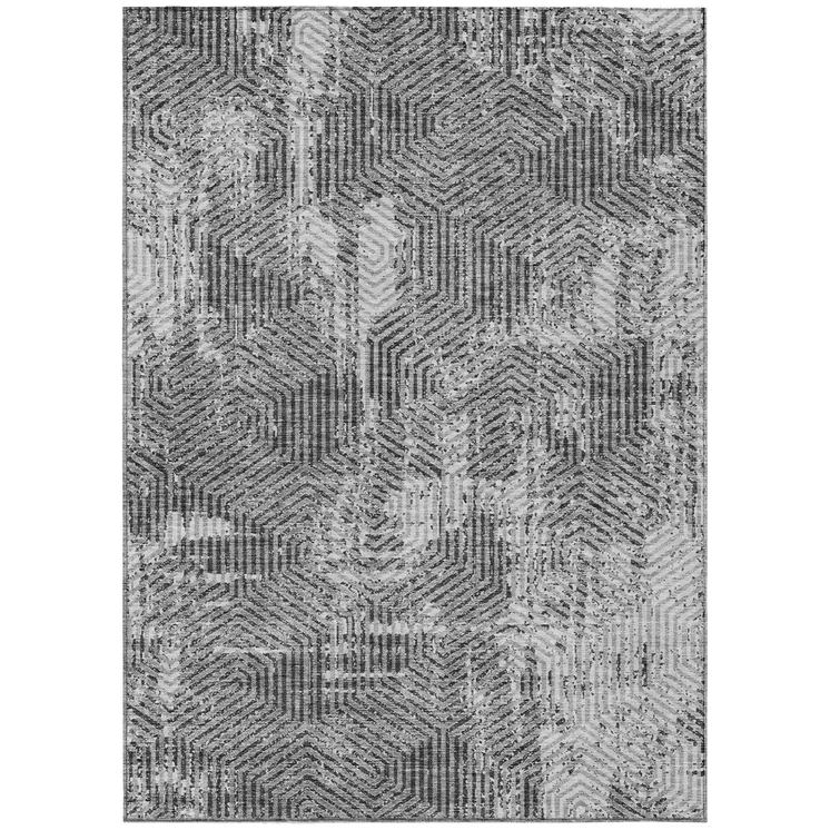 9' X 12' Gray And Charcoal Geometric Washable Indoor Outdoor Area Rug