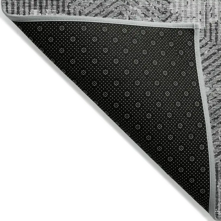 9' X 12' Gray And Charcoal Geometric Washable Indoor Outdoor Area Rug