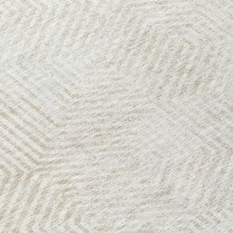 8' Ivory And Gray Round Geometric Washable Indoor Outdoor Area Rug