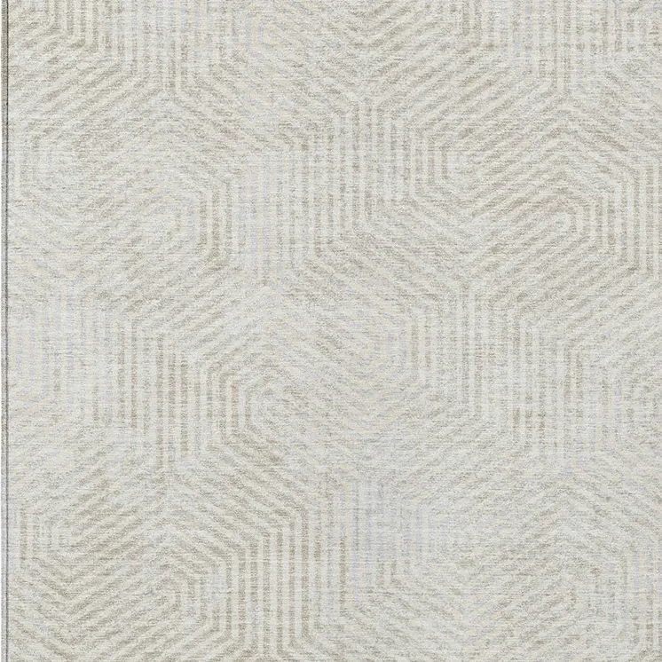 9' X 12' Ivory And Gray Geometric Washable Indoor Outdoor Area Rug