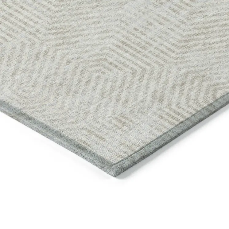 10' X 14' Ivory And Gray Geometric Washable Indoor Outdoor Area Rug