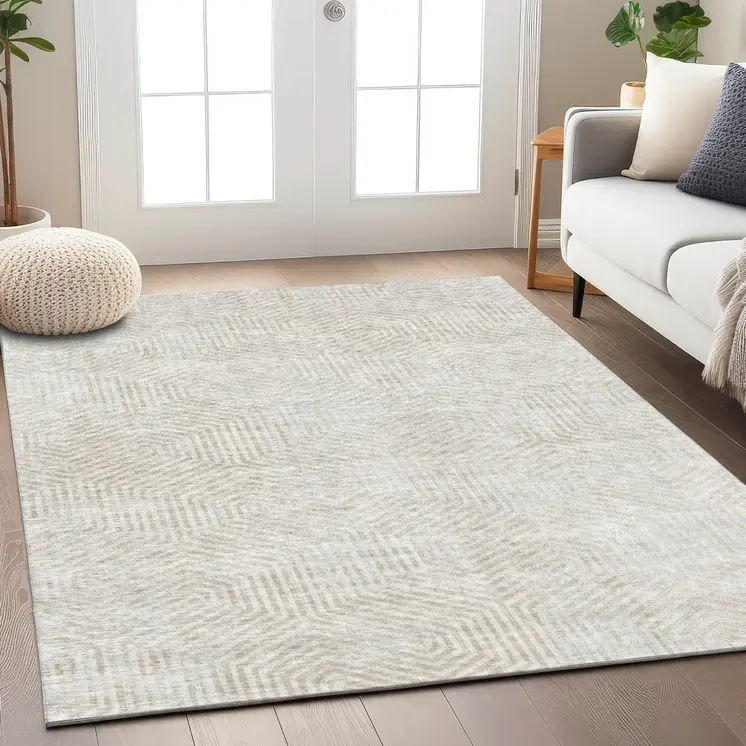 10' X 14' Ivory And Gray Geometric Washable Indoor Outdoor Area Rug
