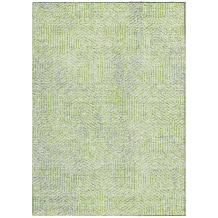 3' X 5' Lime Green Gray And Ivory Geometric Washable Indoor Outdoor Area Rug