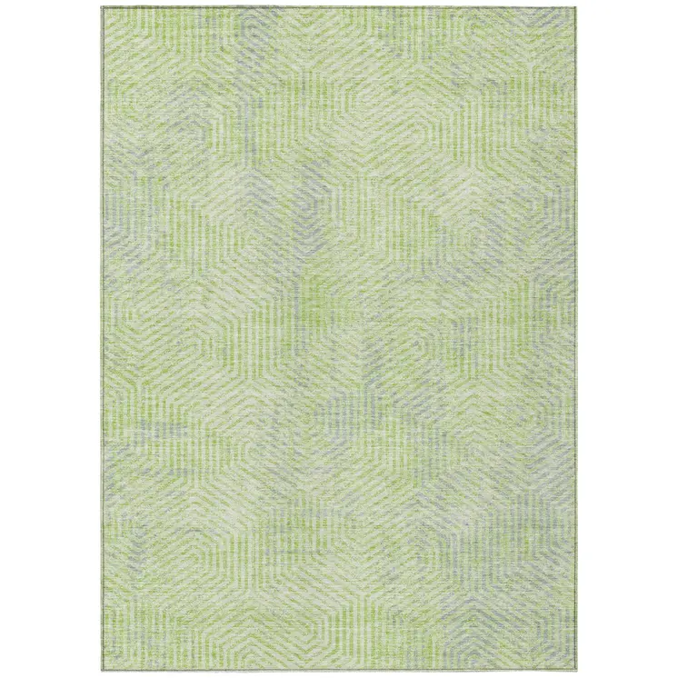 3' X 5' Lime Green Gray And Ivory Geometric Washable Indoor Outdoor Area Rug