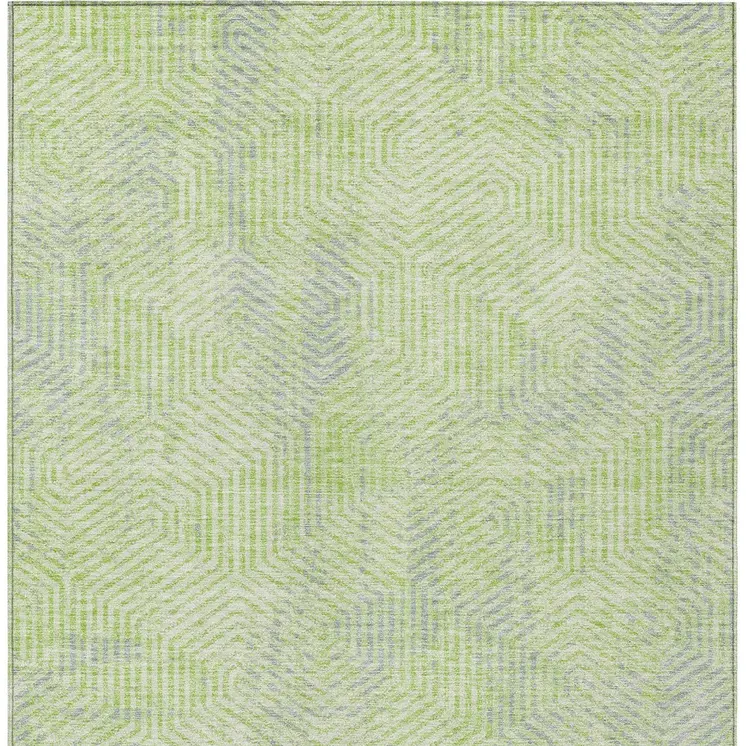 3' X 5' Lime Green Gray And Ivory Geometric Washable Indoor Outdoor Area Rug