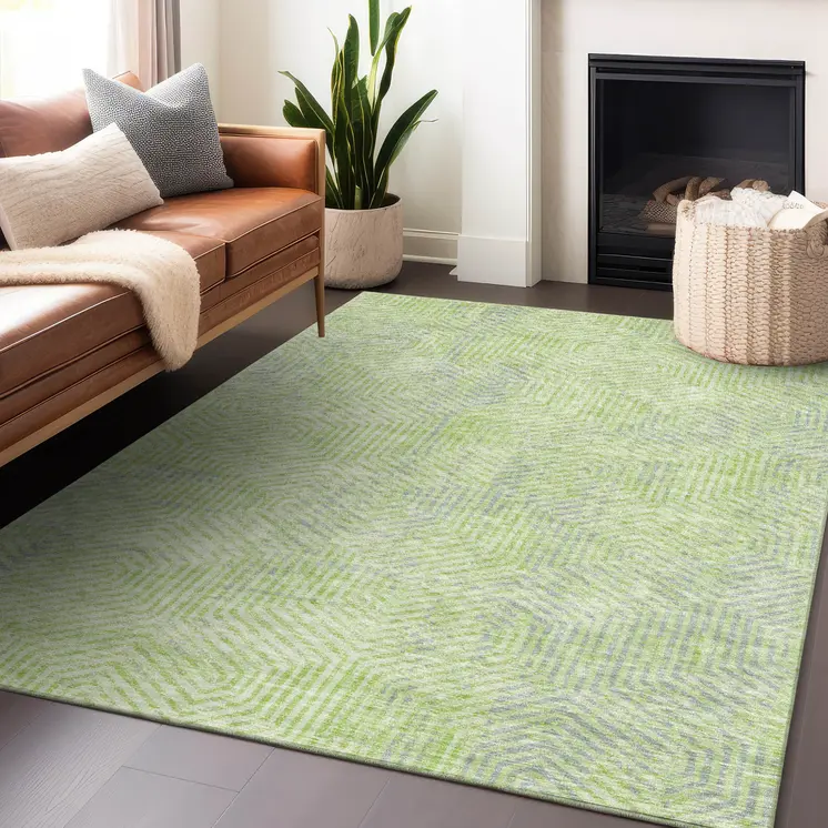 3' X 5' Lime Green Gray And Ivory Geometric Washable Indoor Outdoor Area Rug