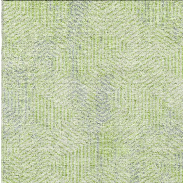 10' X 14' Lime Green Gray And Ivory Geometric Washable Indoor Outdoor Area Rug