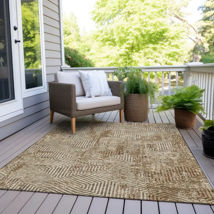 8' X 10' Brown And Beige Geometric Washable Indoor Outdoor Area Rug