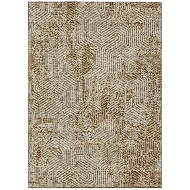 8' X 10' Brown And Beige Geometric Washable Indoor Outdoor Area Rug