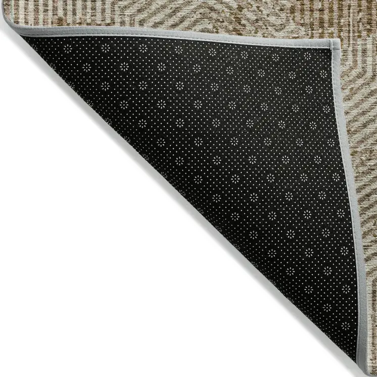 8' X 10' Brown And Beige Geometric Washable Indoor Outdoor Area Rug