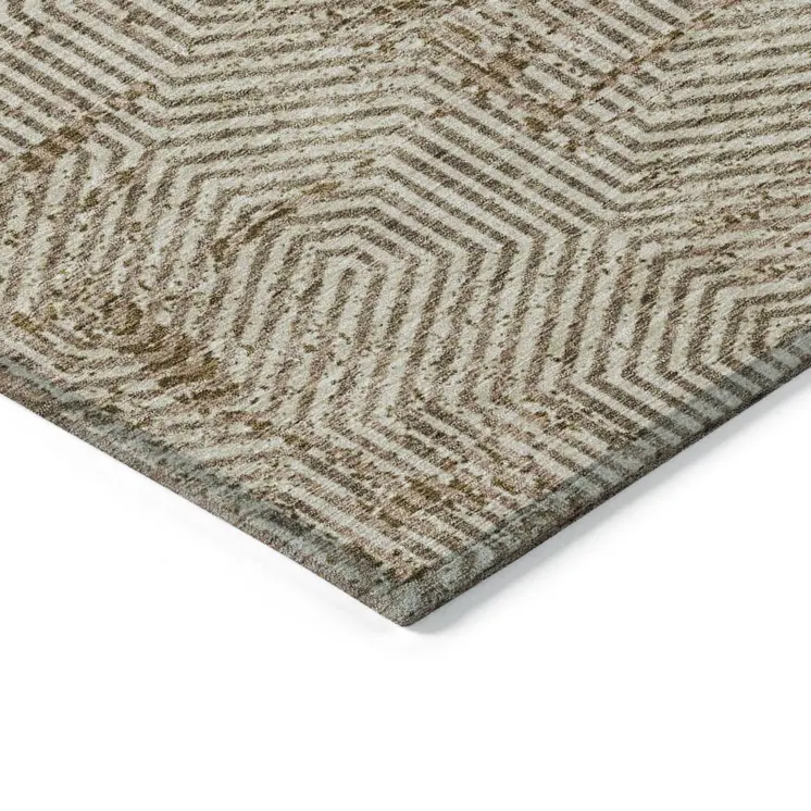 8' X 10' Brown And Beige Geometric Washable Indoor Outdoor Area Rug