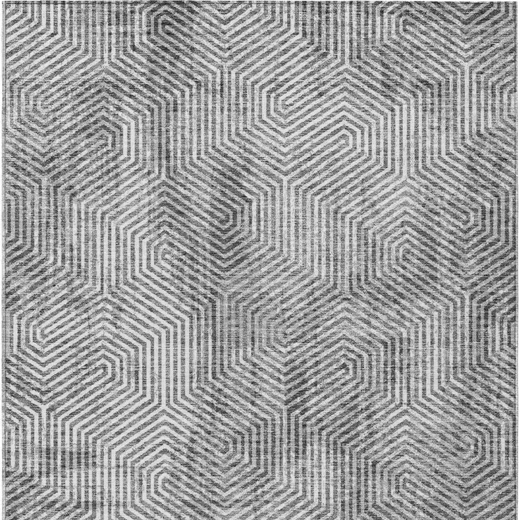 9' X 12' Silver And Gray Geometric Washable Indoor Outdoor Area Rug