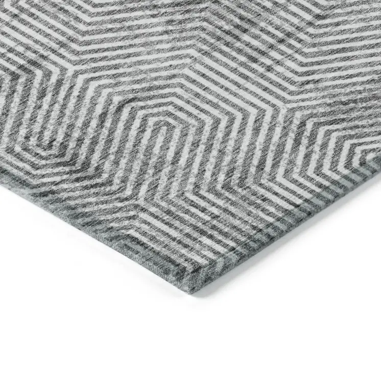 9' X 12' Silver And Gray Geometric Washable Indoor Outdoor Area Rug