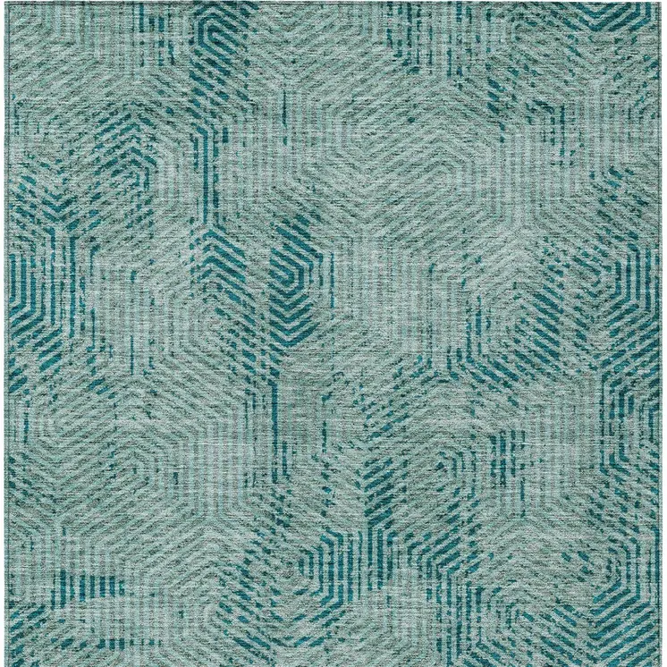 8' X 10' Teal Blue And Gray Geometric Washable Indoor Outdoor Area Rug