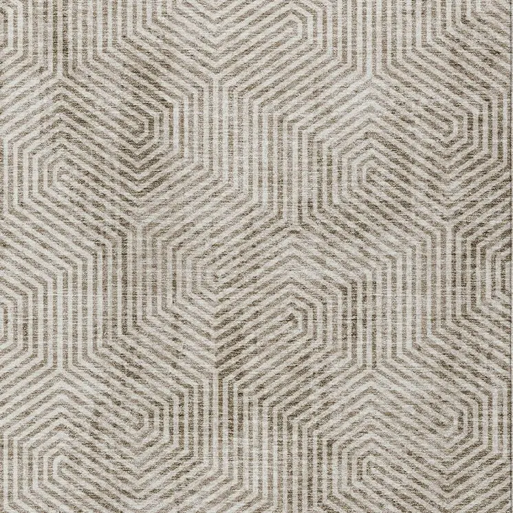 5' X 8' Taupe And Beige Geometric Washable Indoor Outdoor Area Rug