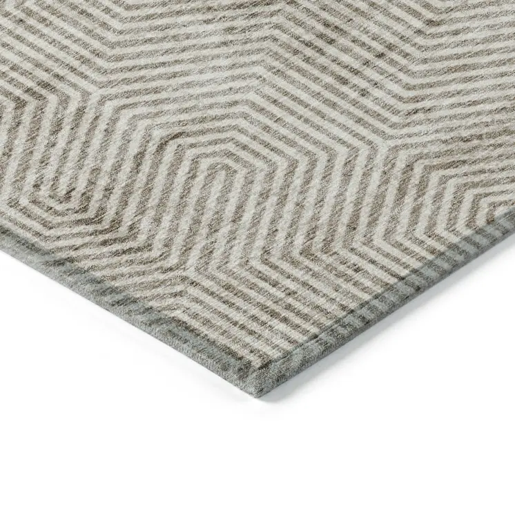 8' X 10' Taupe And Beige Geometric Washable Indoor Outdoor Area Rug