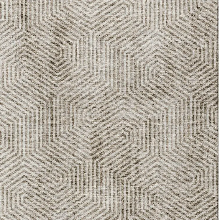 8' X 10' Taupe And Beige Geometric Washable Indoor Outdoor Area Rug