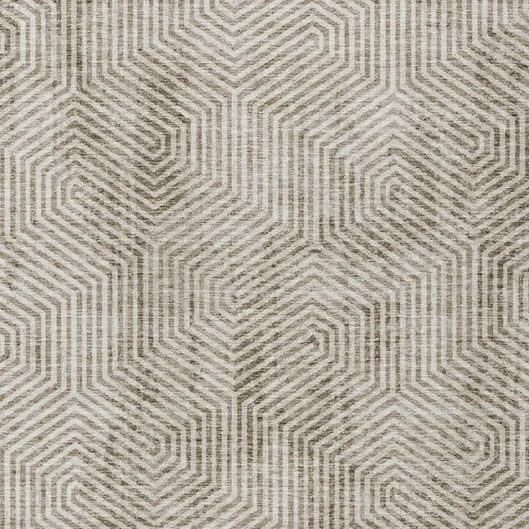 9' X 12' Taupe And Beige Geometric Washable Indoor Outdoor Area Rug