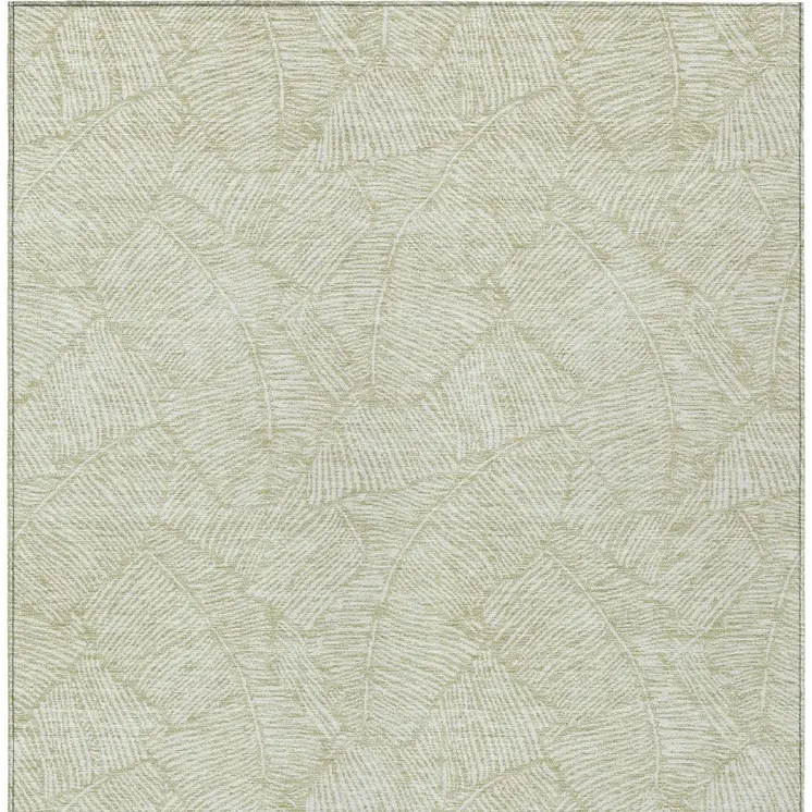 9' X 12' Artichoke Green And Ivory Floral Washable Indoor Outdoor Area Rug