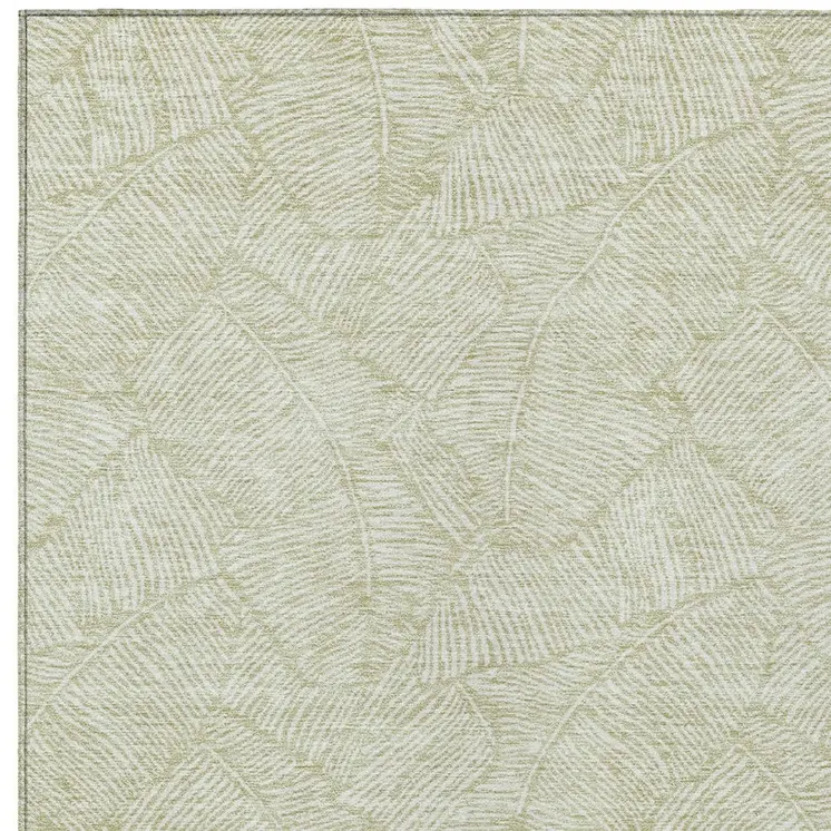 9' X 12' Artichoke Green And Ivory Floral Washable Indoor Outdoor Area Rug