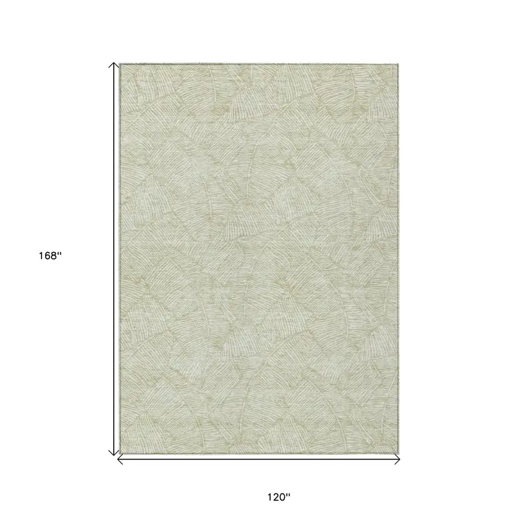 10' X 14' Artichoke Green And Ivory Floral Washable Indoor Outdoor Area Rug