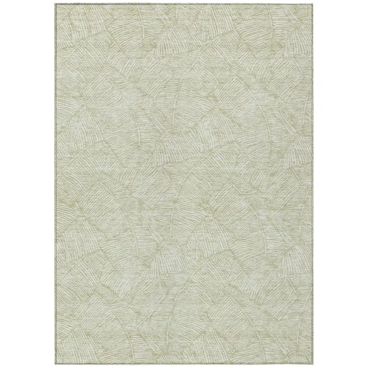 10' X 14' Artichoke Green And Ivory Floral Washable Indoor Outdoor Area Rug