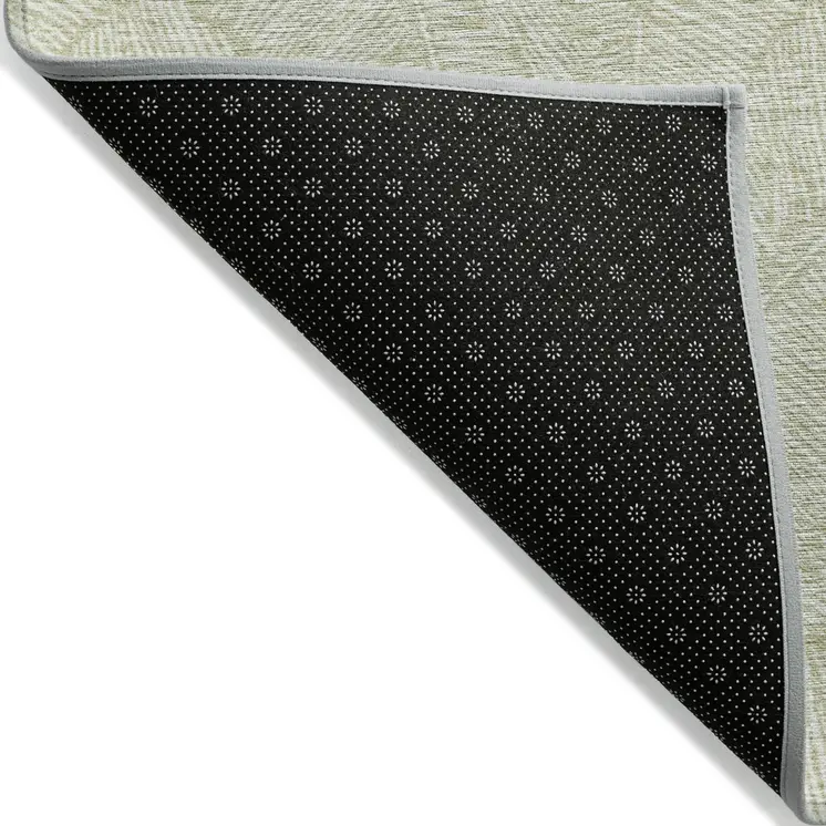 10' X 14' Artichoke Green And Ivory Floral Washable Indoor Outdoor Area Rug